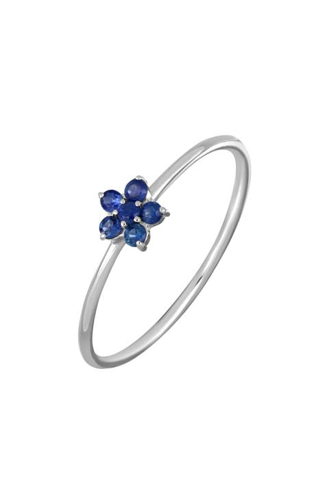 El Mar 18K White Gold Sapphire Flower Stackable Ring