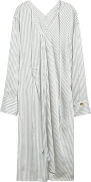 Acne Studios Dothy Stripe Long Sleeve Asymmetric Cotton Midi Shirtdress