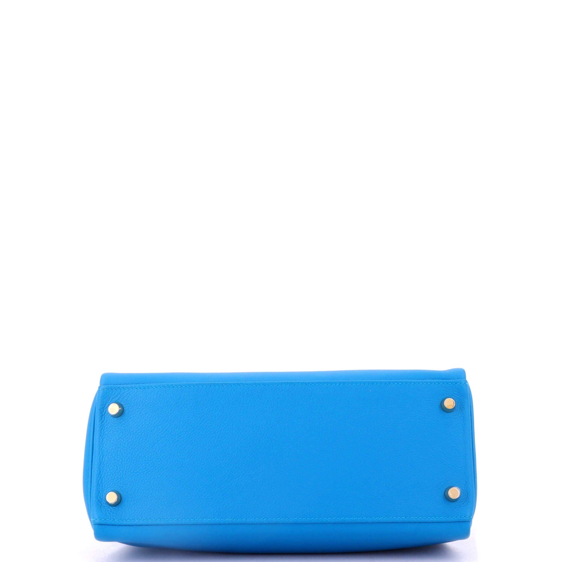 Pre-Owned Hermes Kelly Handbag Blue Evercolor with Gold Hardware 28, Alternate, color, 