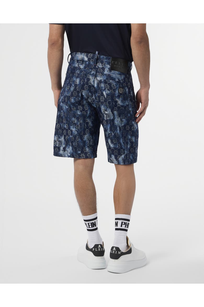 Denim Shorts Jacquard Monogram Men, Alternate, color, navy