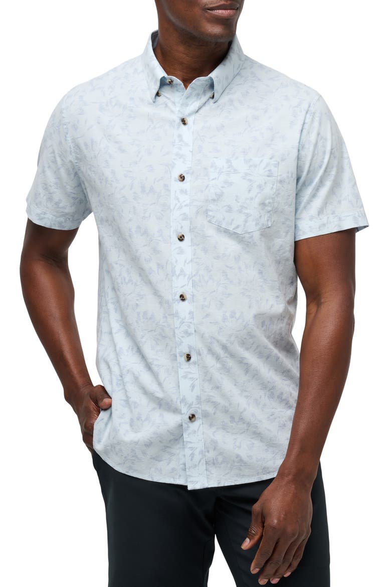 King Air Trim Fit Floral Short Sleeve Button-Up Shirt, Main, color, HEATHER DREAM BLUE