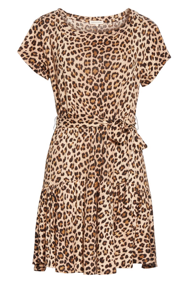 Leopard Print Linen Minidress, Alternate, color, BISCUIT