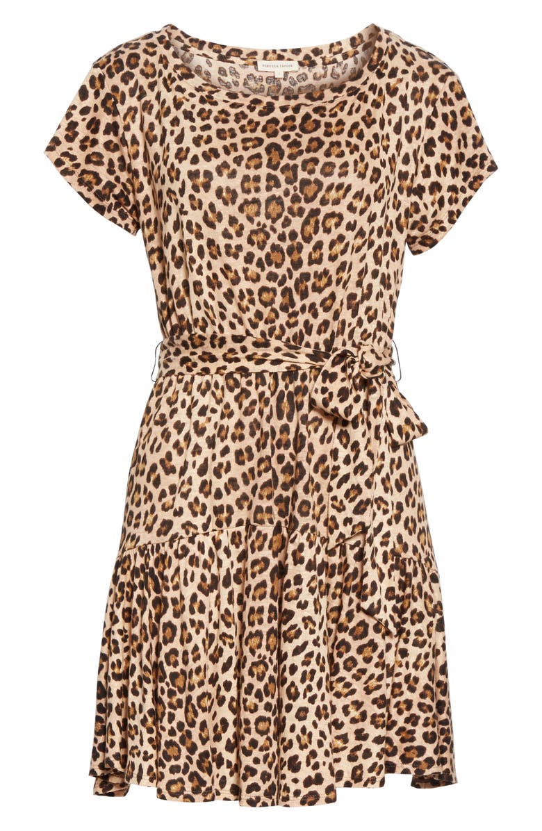 Rebecca Taylor Leopard Print Linen Minidress, Alternate, color,