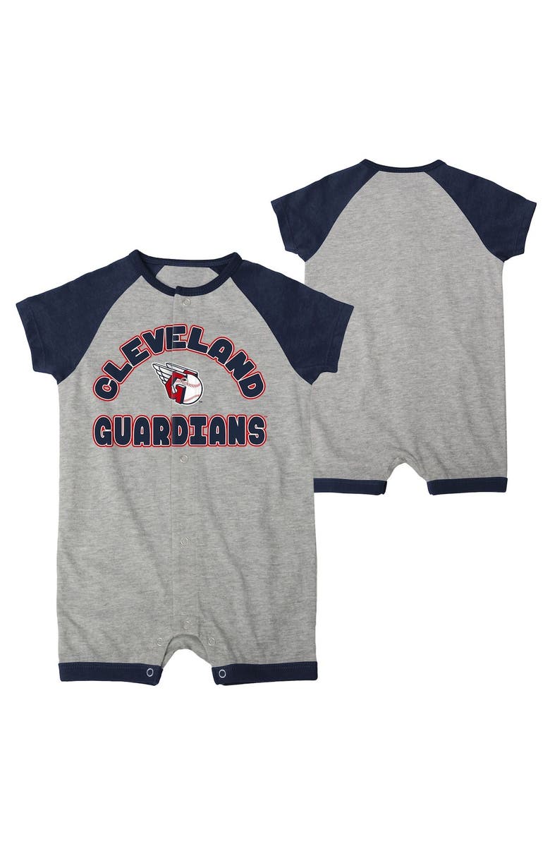 Outerstuff Infant  Heather Gray Cleveland Guardians Extra Base Hit Raglan Full-Snap Romper, Alternate, color, 