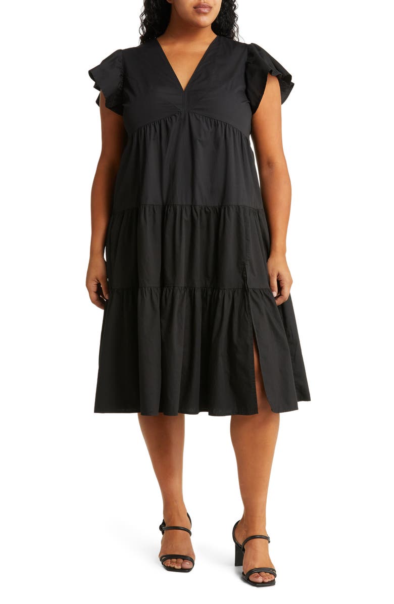 VERO MODA CURVE Jarlotte Ruffle Sleeve Cotton Dress, Main, color, 