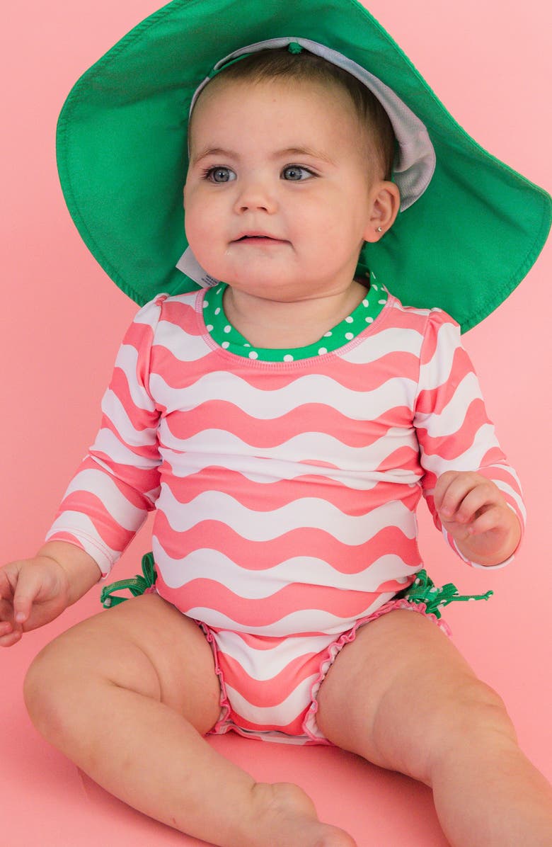 RuffleButts Kids' Bubblegum Long Sleeve One-Piece Rashguard Swimsuit, Alternate, color, Pink