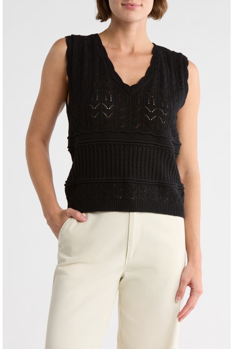 Mixed Stitch Sweater Vest, Main, color, BLACK