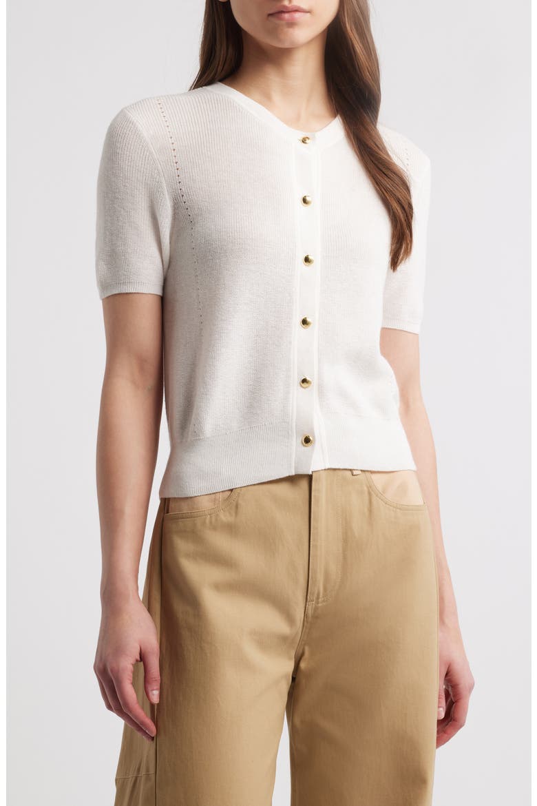 Dina Short Sleeve Cotton & Cashmere Blend Cardigan, Main, color, IVORY