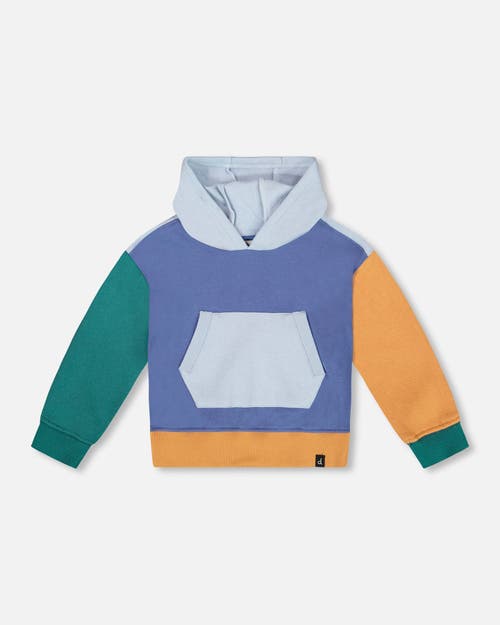 Deux Par Deux Babies'  Long Sleeve Colorblocked Hooded Fleece Sweatshirt In Multi