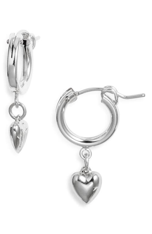 Nashelle Puffy Heart Drop Huggie Hoop Earrings In Sterling Silver