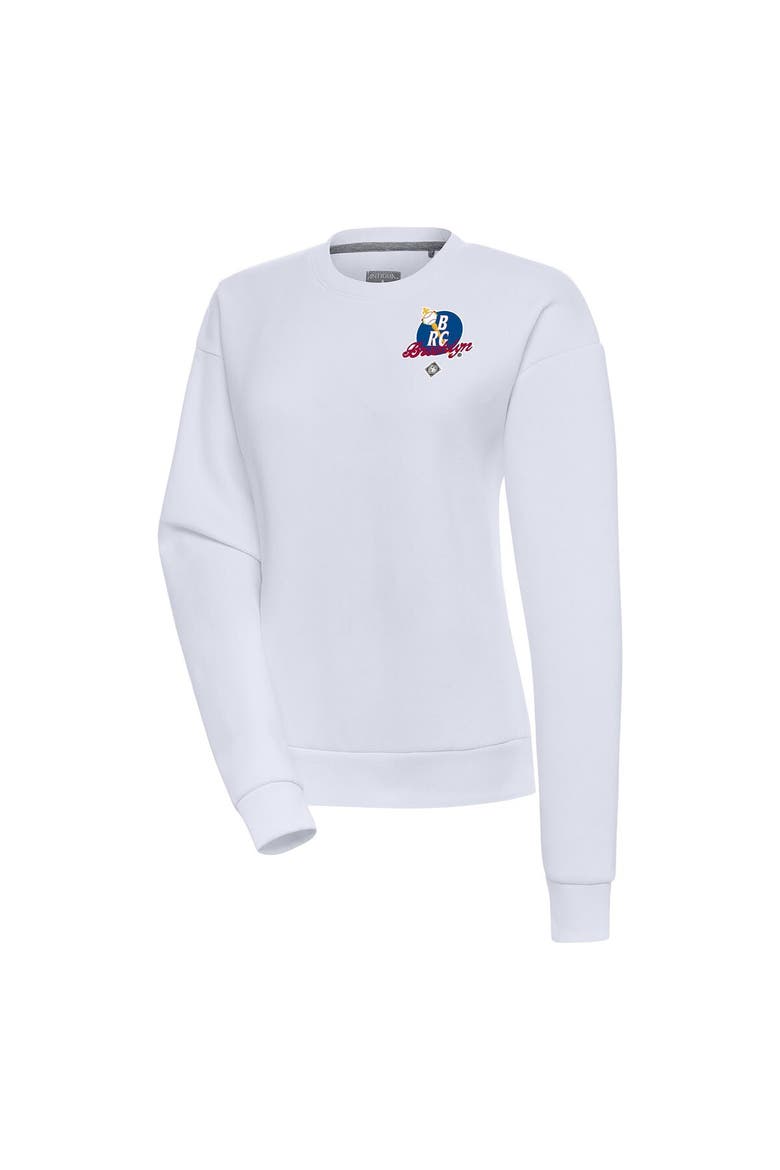 Women's Antigua White Brooklyn Royal Giants Victory Crewneck Pullover Sweatshirt, Main, color, White