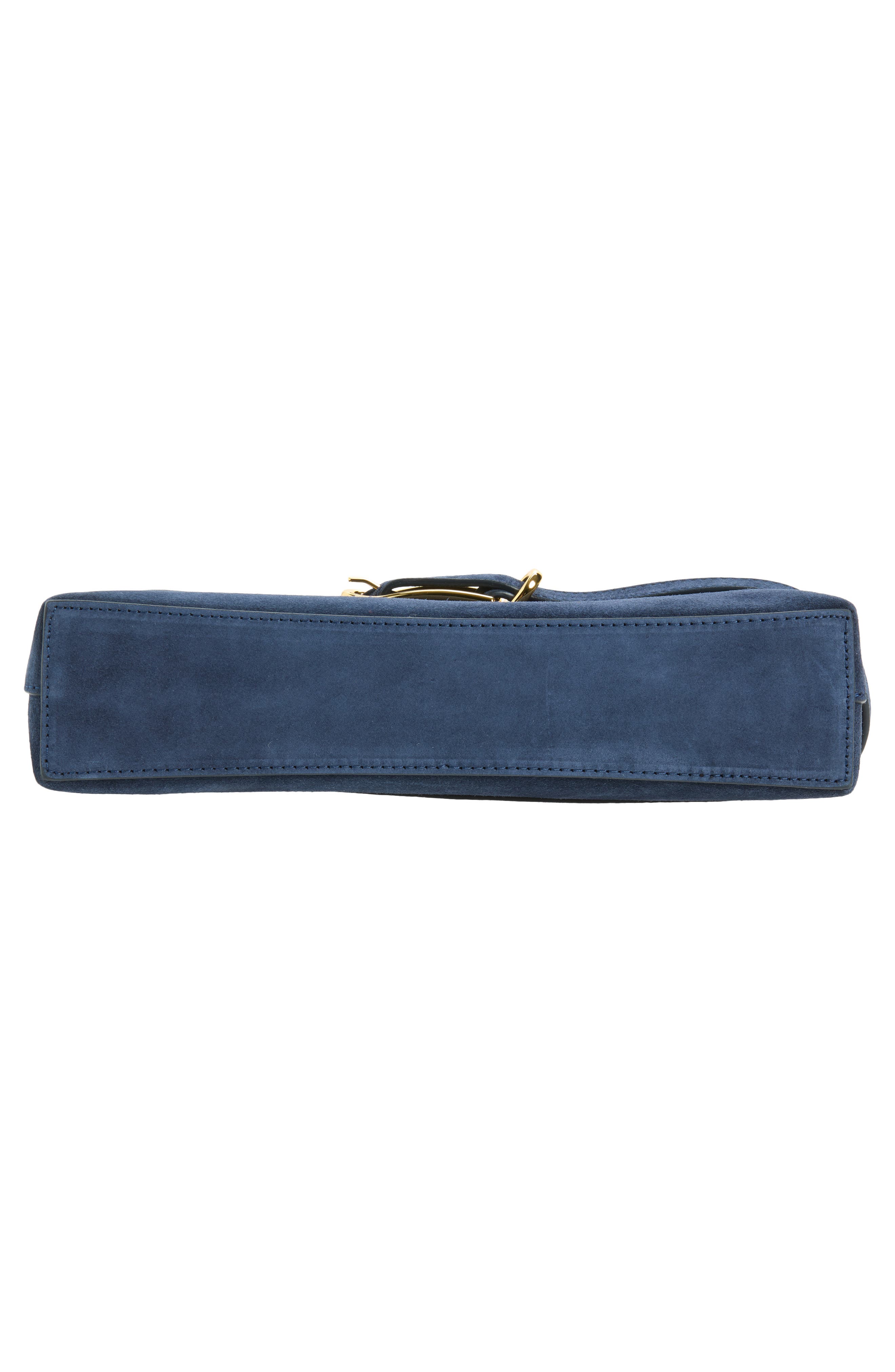 Belted Suede Shoulder Bag, Alternate, color, NAVY