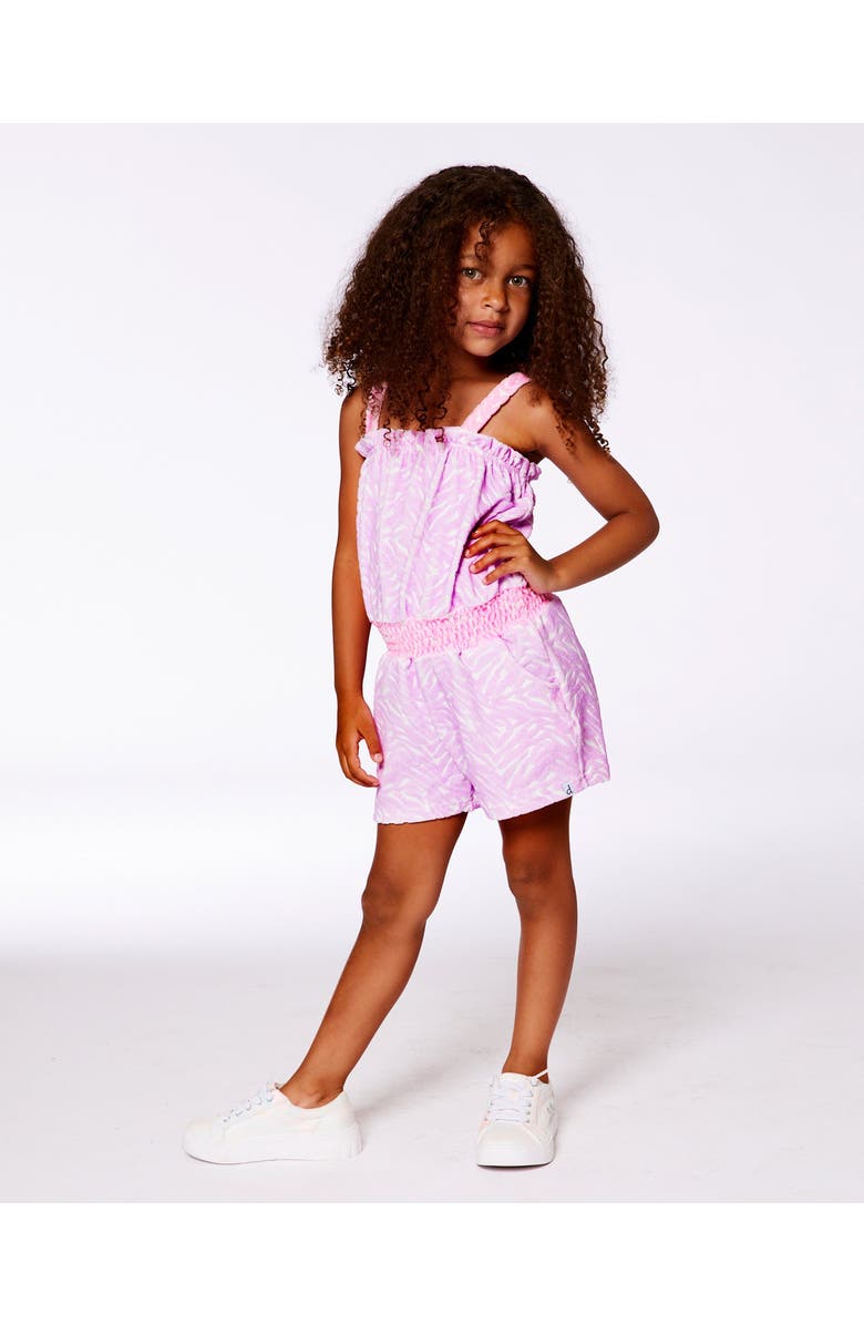 Deux par Deux Little Girl's Printed Terry Cloth Romper Vibrant Pink And White, Alternate, color, Vibrant Mauve And White