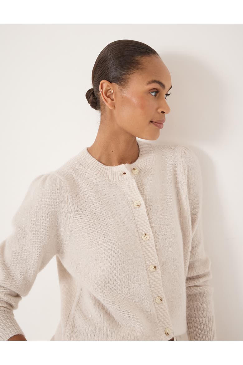 Wool Blend Gathered Shoulder Cardigan, Alternate, color, Stone White