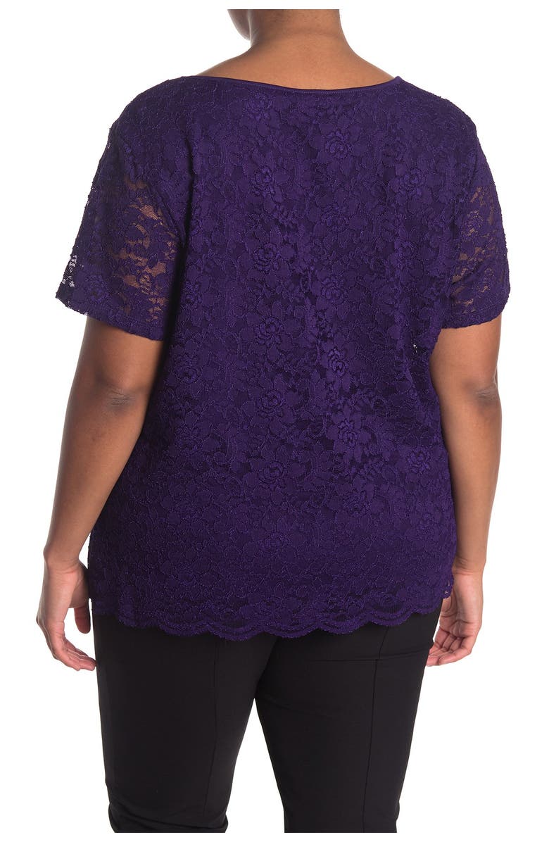 Calvin Klein Textured Lace Scallop Hem Top, Alternate, color,