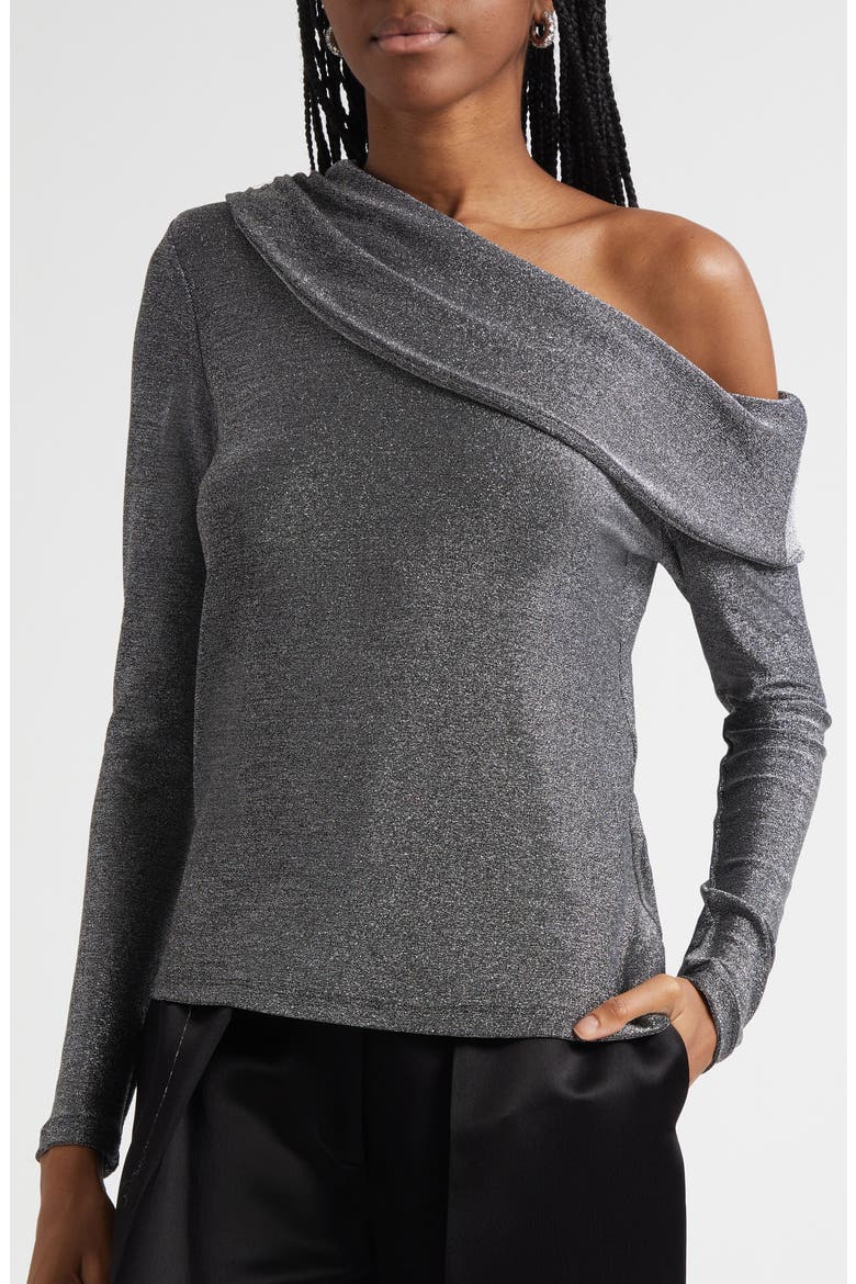 Carrie Metallic One-Shoulder Top, Alternate, color, SILVER KNIT