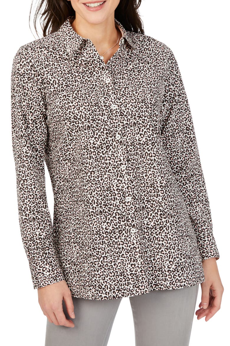 Journey Leopard Luxe Button-Up Shirt, Main, color, DARK CHOCOLATE