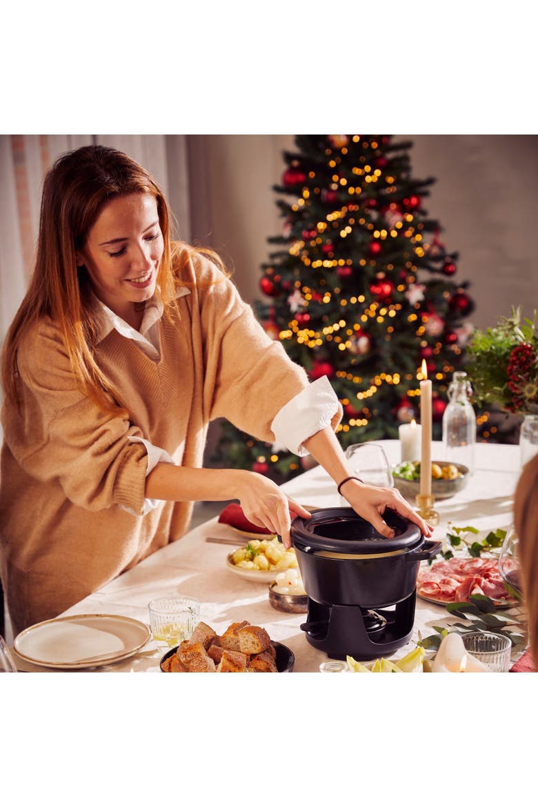 Nori Enameled Cast Iron Fondue Set, 8-Piece, 2-Qt., Alternate, color, Black