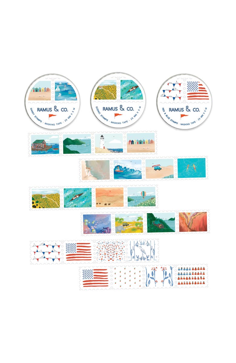 Ramus & Co Everyday Masking Tape Roll of Perforated Stamps - 3ct Rolls, "Sandy" + "Scenic" + "Red & Blue", Main, color, Multi-Pack