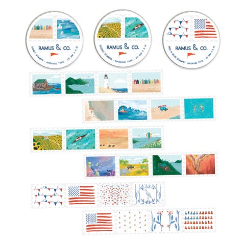Everyday Masking Tape Roll of Perforated Stamps - 3ct Rolls, "Sandy" + "Scenic" + "Red & Blue"