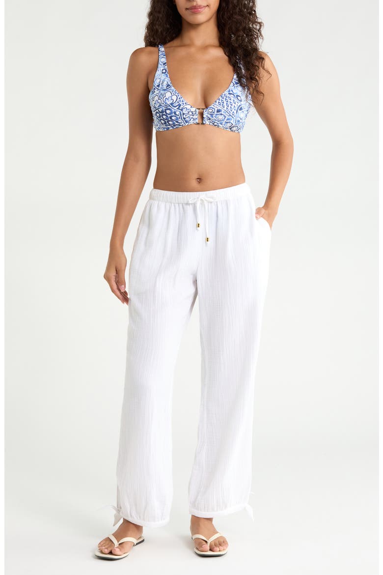 Ankle Tie Double Gauze Cover-Up Pants, Main, color, WHITE