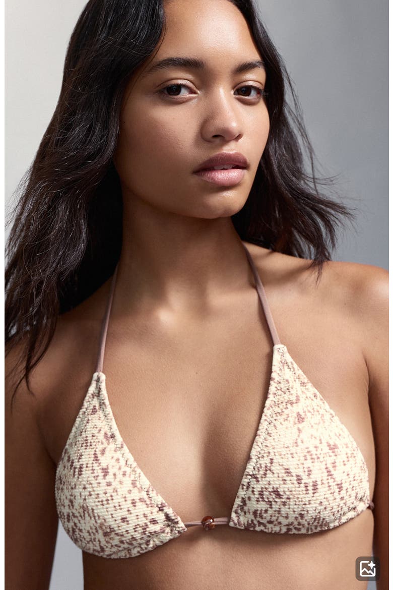 Smocked Triangle Bikini Top, Alternate, color, MEDIUM BROWN