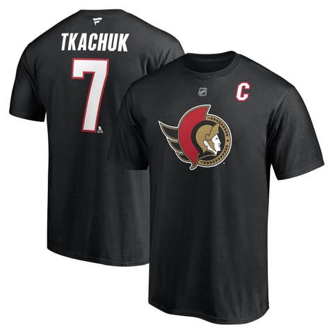 Men's Fanatics Branded Brady Tkachuk Black Ottawa Senators Authentic Stack Name & Number T-Shirt