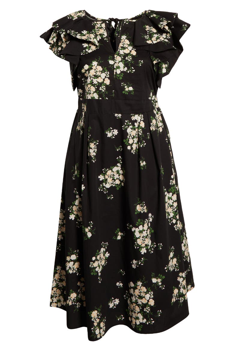 Emery Floral Santana Tie Back Cotton Midi Dress, Alternate, color, BLACK/ TAUPE