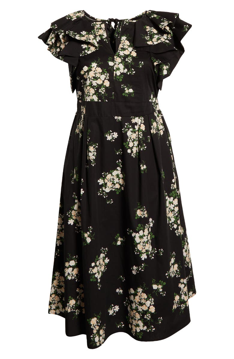 SUGARLIPS Emery Floral Santana Tie Back Cotton Midi Dress, Alternate, color, Black/ Taupe