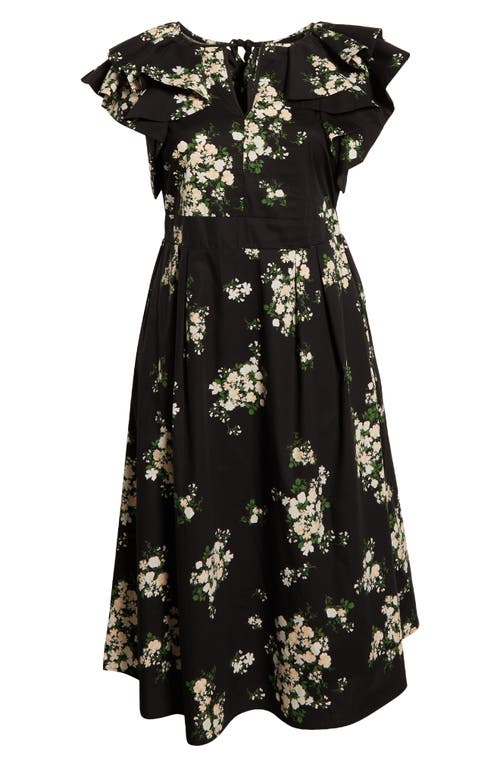 Sugarlips Emery Floral Tie Midi Dress In Black Taupe Multi In Black