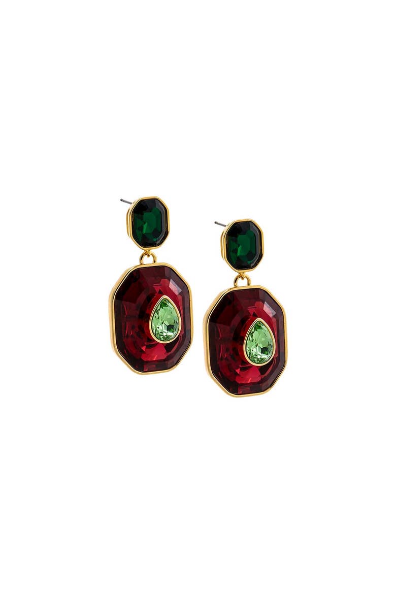 Fancy Pear Octagon Drop Stud Earring, Main, color, Ruby Red