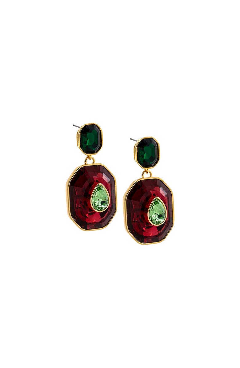 BY ADINA EDEN Fancy Pear Octagon Drop Stud Earring, Main, color, Ruby Red