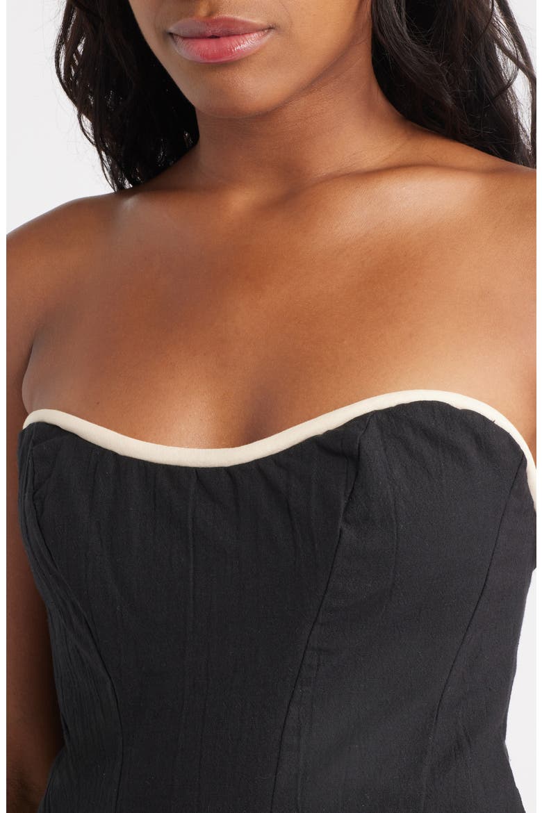 Contrast Binding Strapless Cotton Top, Alternate, color, BLACK