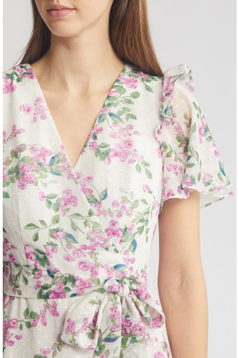 Floral Wrap Front Dress, Alternate, color, LILAC WHITE