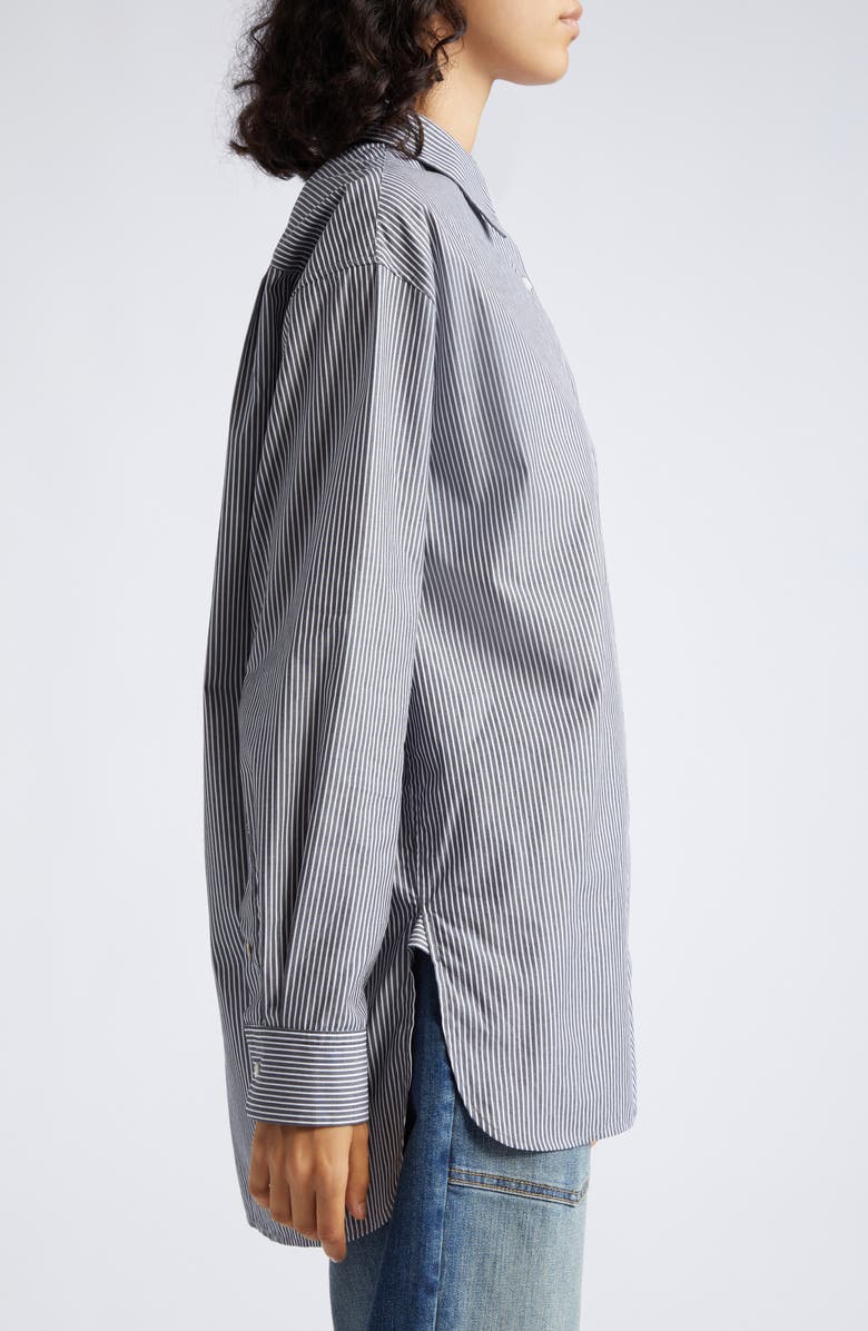 Nili Lotan Yorke Stripe High-Low Cotton Shirt, Alternate, color, 