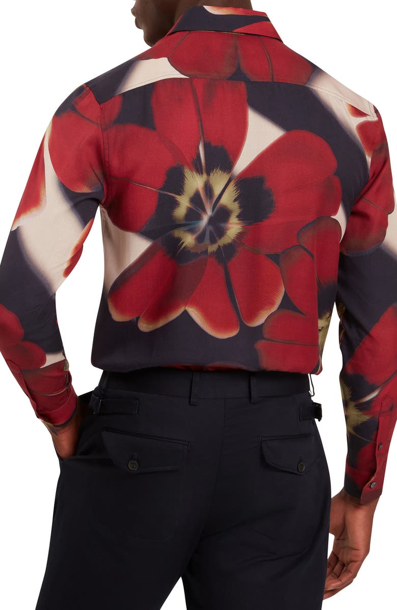 Ted Baker Phelin Floral Stretch Cotton Button-Up Shirt, Alternate, color, Red/ Navy