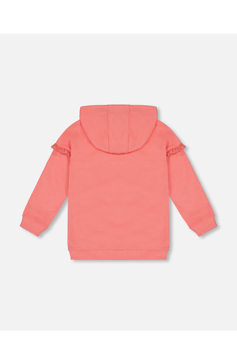 Deux par Deux Little Girl's Super Soft Hooded Tunic With Frill Coral, Alternate, color, 