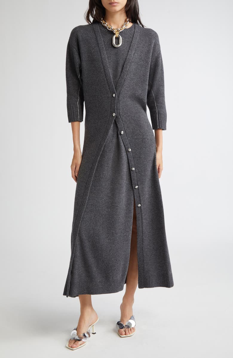 Rabanne Layered Look Wool Blend Sweater Dress, Main, color, Dark Grey