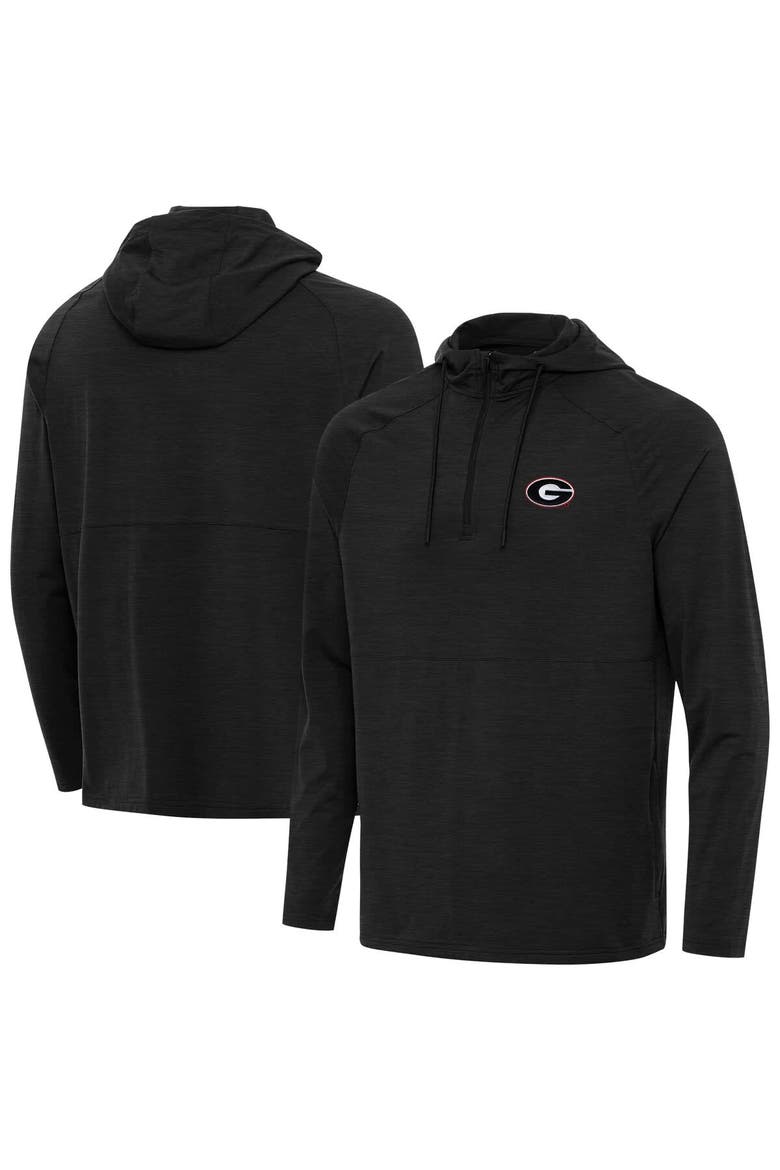 Men's Antigua  Heather Black Georgia Bulldogs Spikes Quarter-Zip Hoodie, Alternate, color, Heather Black