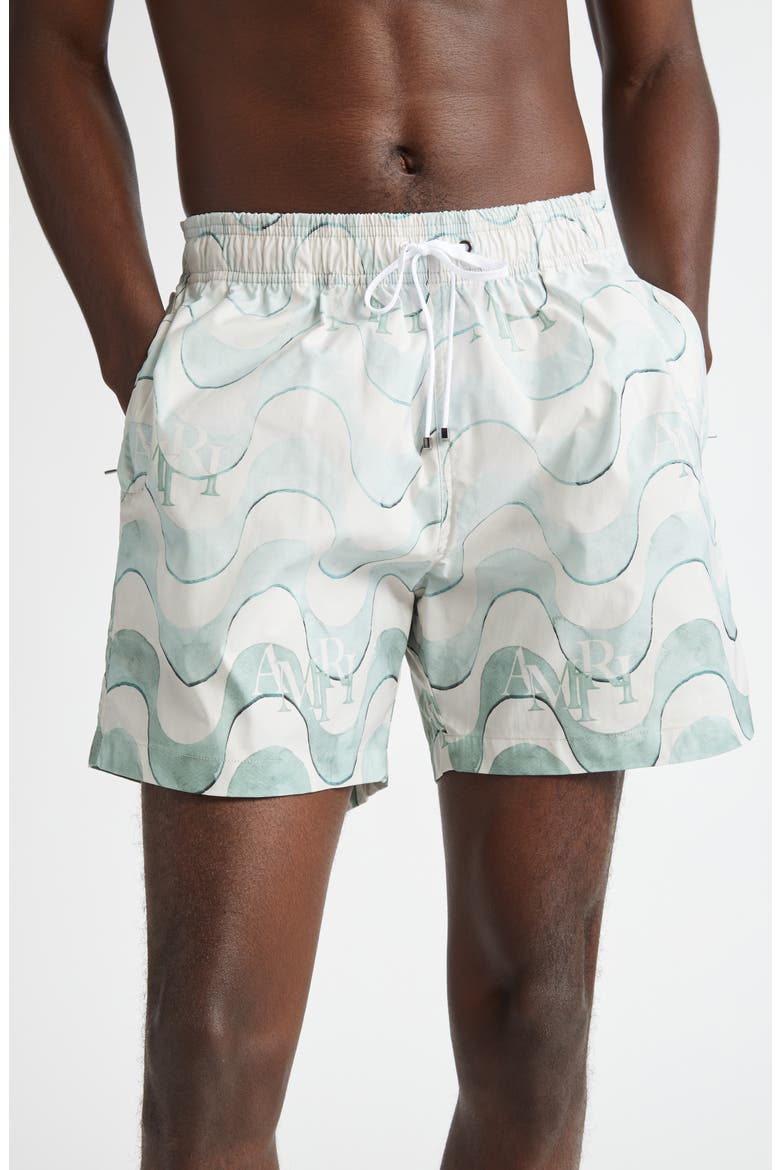 Staggered Drawstring Swim Trunks, Main, color, CERULEAN