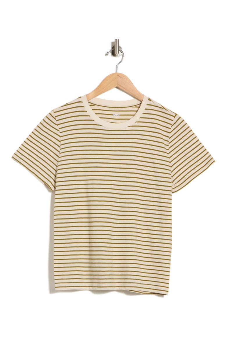 Crewneck Cotton T-Shirt, Alternate, color, BEIGE R OLIVE A ASHLEY STRIPE