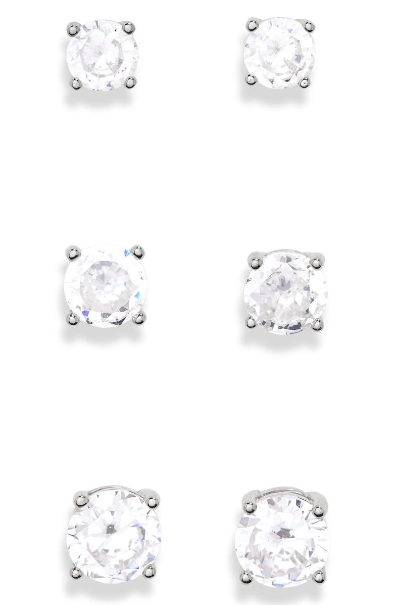 NORDSTROM RACK Set of 3 Stud Earrings, Main, color, Clear- Silver