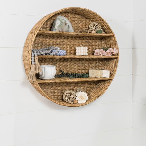 Happimess Annulus 3-shelf Circular Handwoven Hyacinth Wall Rack In Light Brown