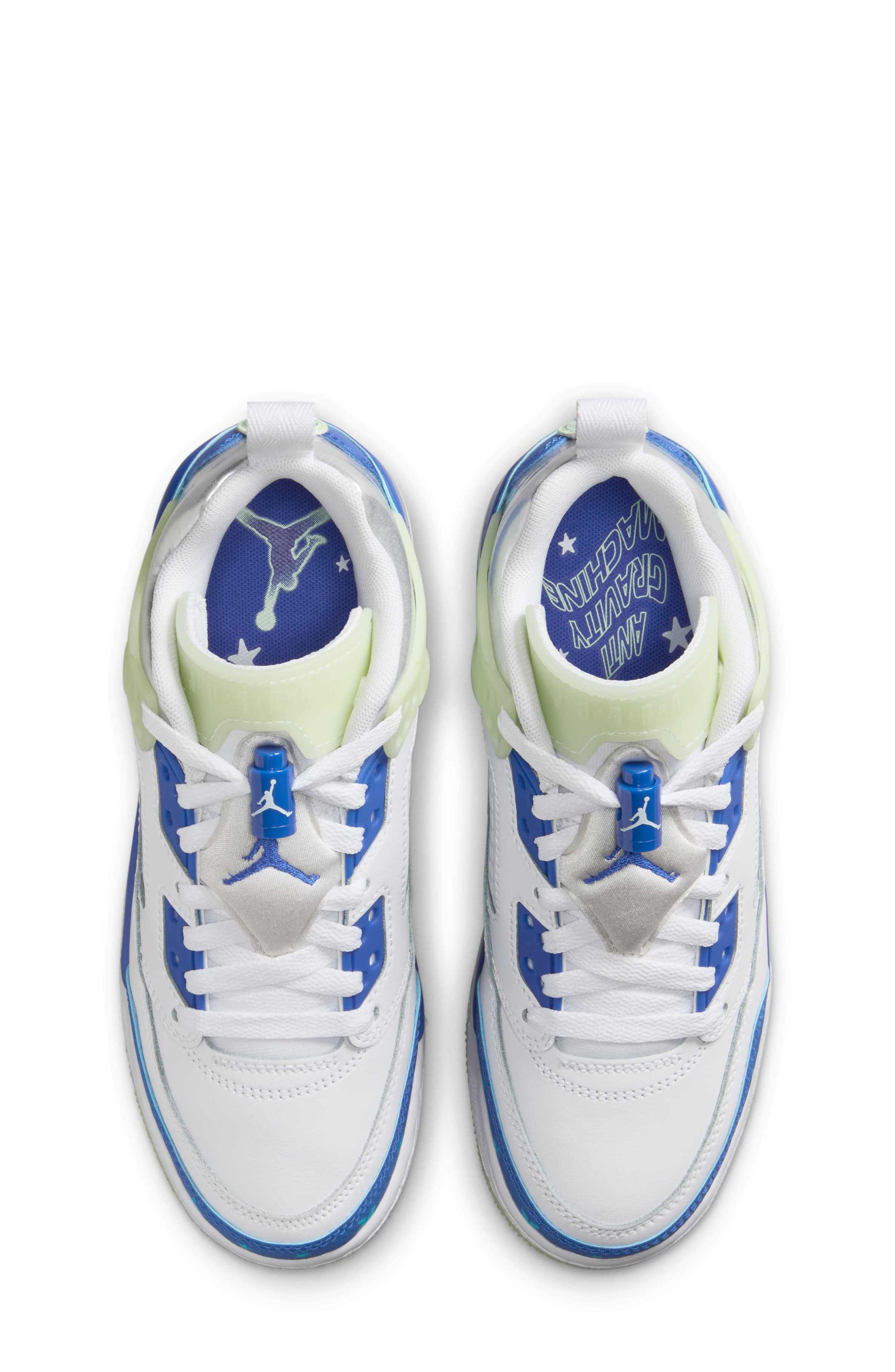 Nike Kids
 Jordan Spizike Low Sneaker, Alternate, color, White/ Volt/ Silver/ Royal