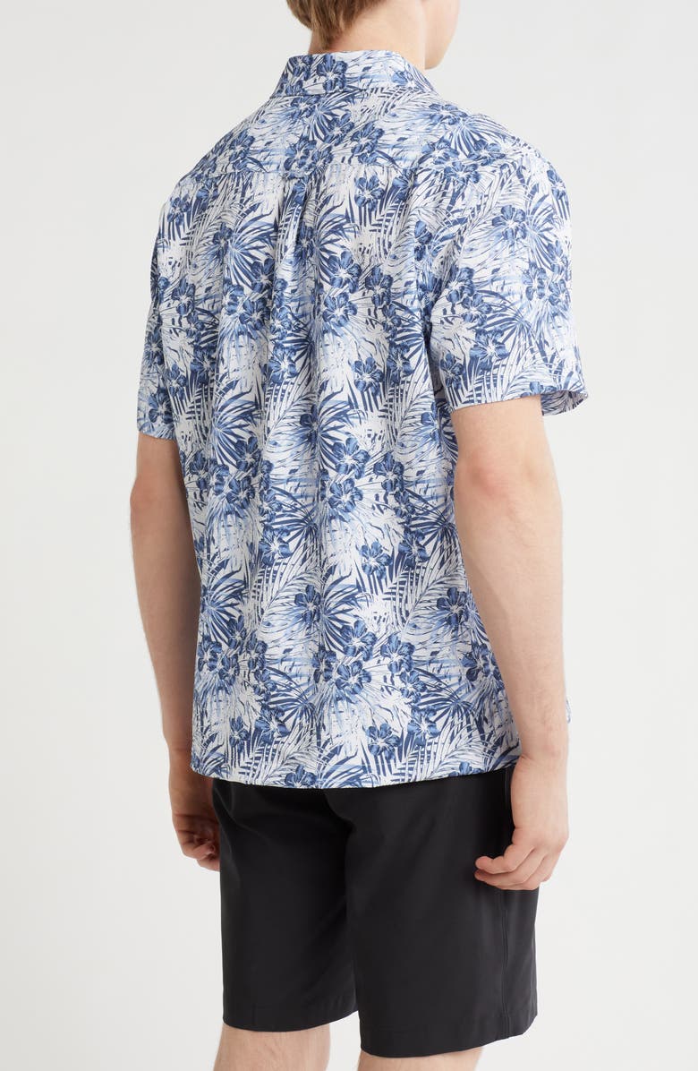 Greg Norman Hibiscus Print Short Sleeve Seersucker Button-Up Shirt, Alternate, color, Navy