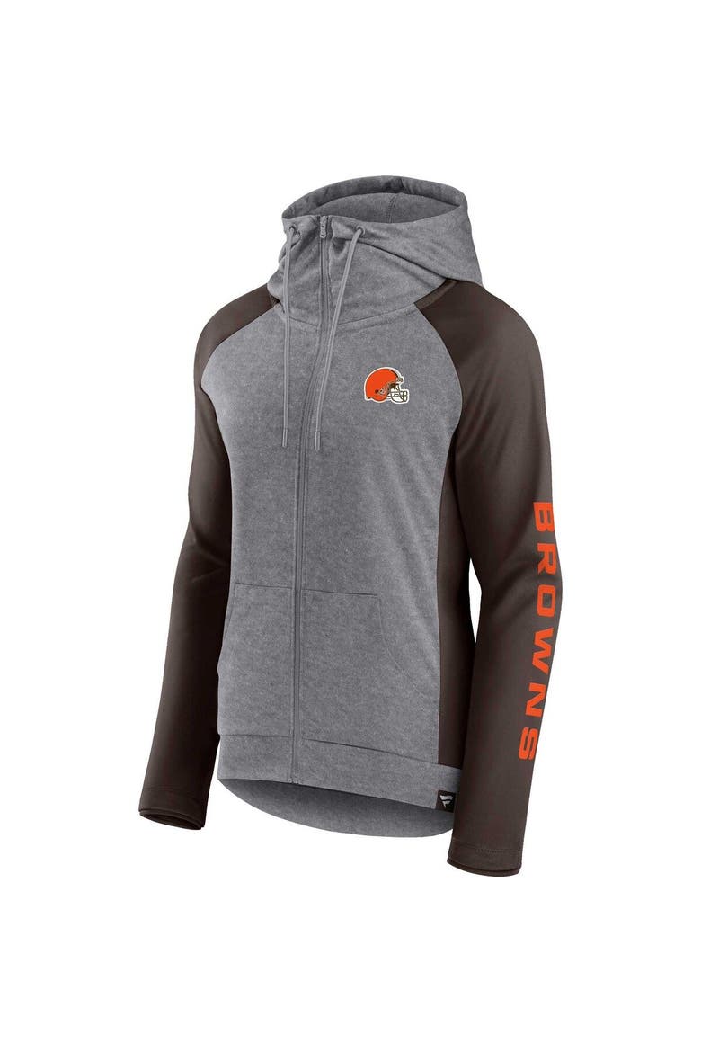 Women's Fanatics Branded  Heather Gray/College Brown Cleveland Browns Blind Side Lightweight Full-Zip Hoodie, Alternate, color, Heather Gray