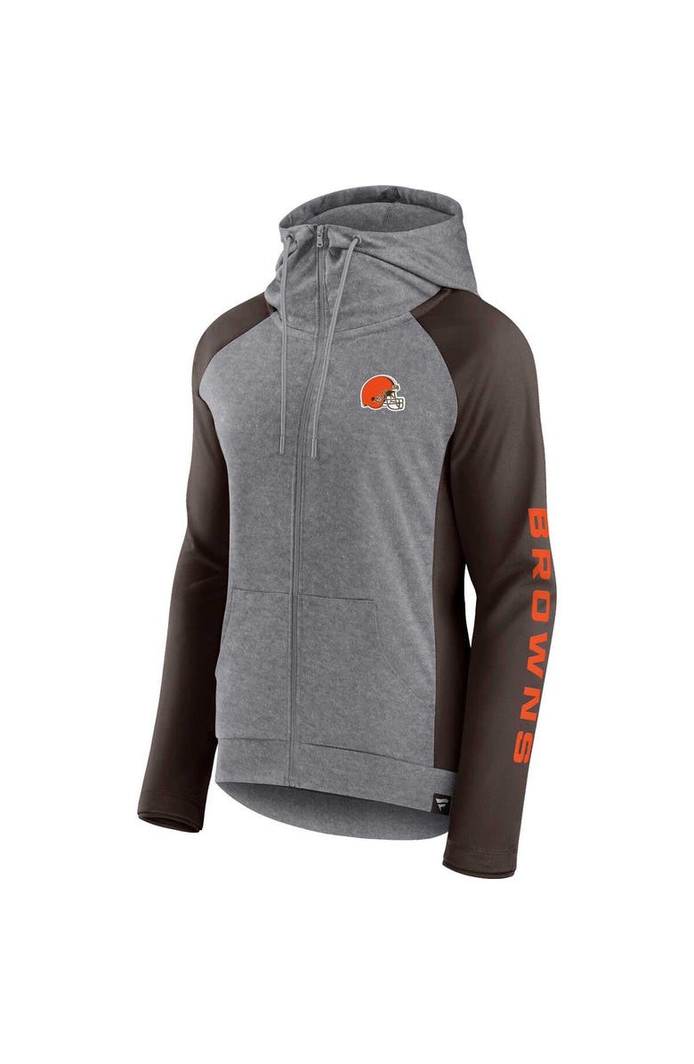 FANATICS Women's Fanatics Branded  Heather Gray/College Brown Cleveland Browns Blind Side Lightweight Full-Zip Hoodie, Alternate, color, Heather Gray