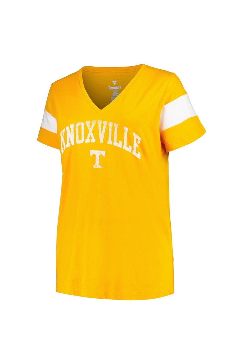 Women's Profile Heather Tennessee Orange Tennessee Volunteers Plus Size Arched City Sleeve Stripe V-Neck T-Shirt, Alternate, color, Tennessee Orange
