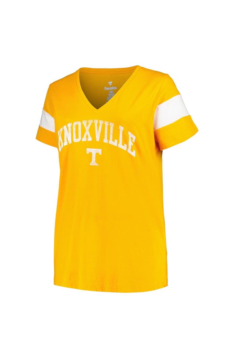 PROFILE Women's Profile Heather Tennessee Orange Tennessee Volunteers Plus Size Arched City Sleeve Stripe V-Neck T-Shirt, Alternate, color, Tennessee Orange