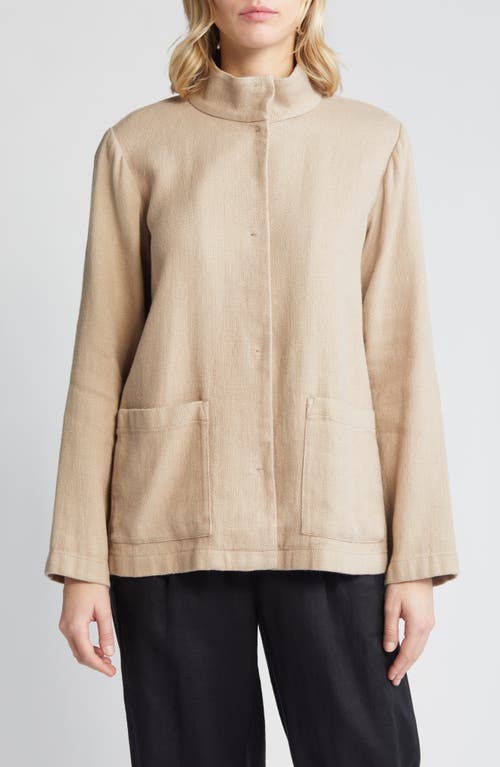 Eileen Fisher Stand-collar Snap-front Jacket In Wheat